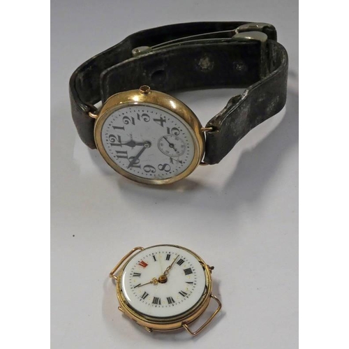 576 - 9CT GOLD WRISTWATCH WITH LEATHER STRAP & 9CT GOLD WRISTWATCH - BOTH A/F