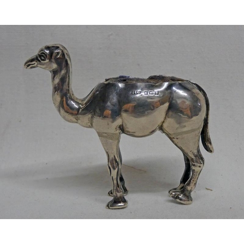 600 - SILVER CAMEL PIN CUSHION, BIRMINGHAM 1922