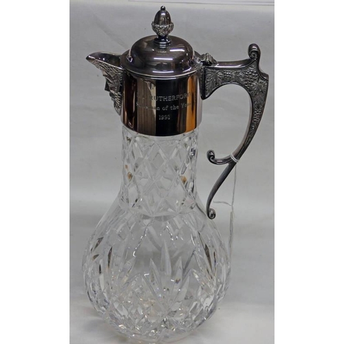 612 - SILVER MOUNTED CUT GLASS CLARET JUG, SHEFFIELD 1991