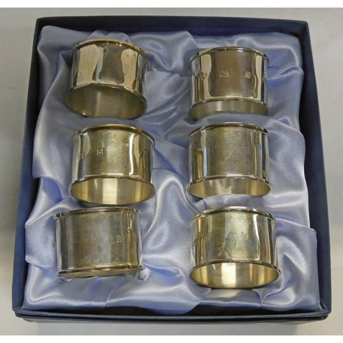 635 - BOXED SET OF 6 SILVER NAPKIN RINGS BY CARRS, SHEFFIELD 2003 - 153 G