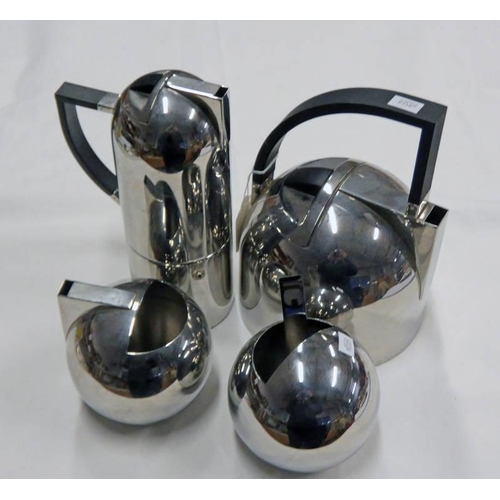 637 - OLIVER HEMMING ART DECO STAINLESS STEEL NIO 4 PIECE COFFEE SET