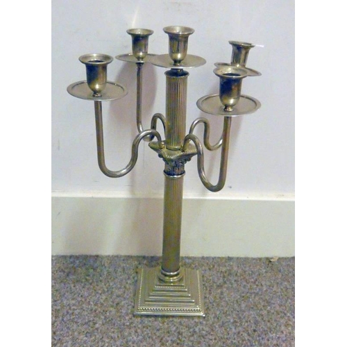 645 - SILVER PLATED CORINTHIAN COLUMN CANDELABRA - 48 CM TALL