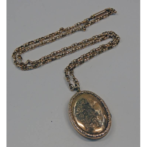 660 - EARLY 20TH CENTURY GOLD CHAIN MARKED 9CT - 6.5 G & GOLD BACK & FRONT LOCKET