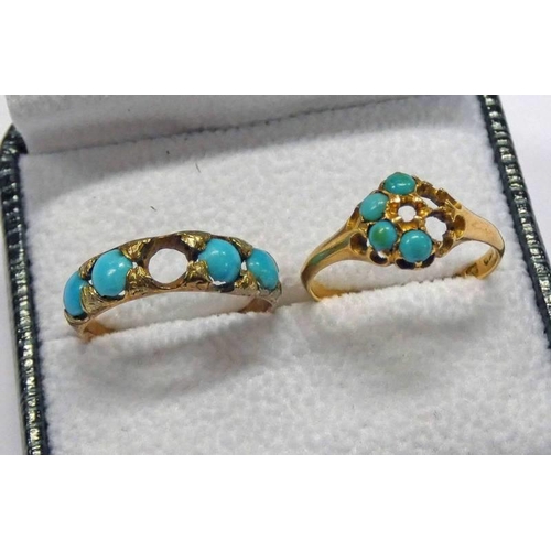 79 - 18CT GOLD TURQUOISE SET RING, BIRMINGHAM 1866 - 2.1G & 1 OTHER RING SET WITH TURQUOISE A/F