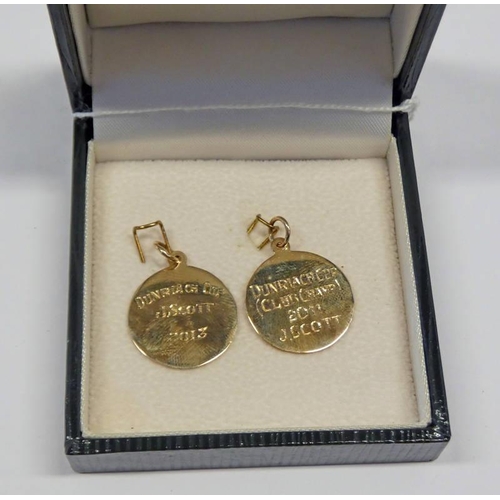 88 - PAIR 9CT GOLD DUNRIACH CUP MEDALLIONS - 3.4 G TOTAL