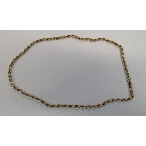 89 - UNMARKED YELLOW METAL ROPE TWIST CHAIN NECKLACE - 10.5G