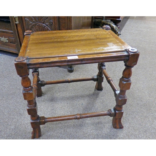 5208 - EARLY 20TH CENTURY OAK STOOL WITH CARVED DECORATION, HEIGHT 46CM