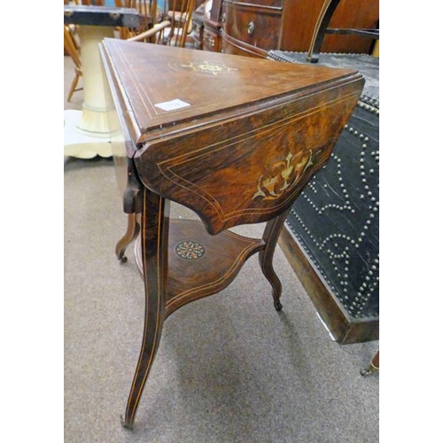 102 - LATE 19TH CENTURY ROSEWOOD CORNER TABLE WITH DECORATIVE BOXWOOD & STAIN WOOD INLAY ON SHAPED SUPPORT... 
