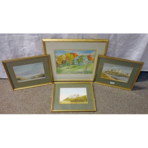 1064 - MARGUERITE ZWICKER, NEW ROSSLAND, FRAMED WATERCOLOUR, SIGNED, TOGETHER WITH A FINN-KELCEY, 3 FRAMED ... 