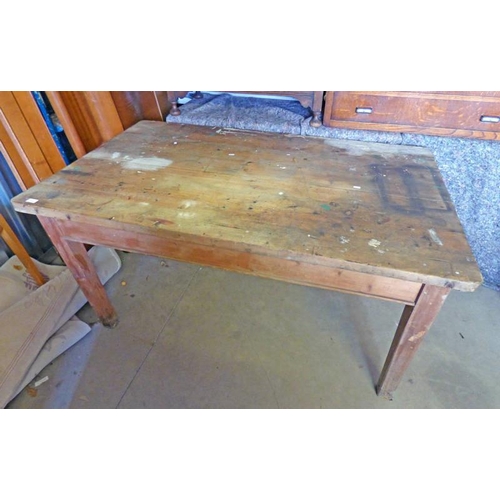 107 - PINE KITCHEN TABLE WITH SINGLE DRAWER 152 CM LONG