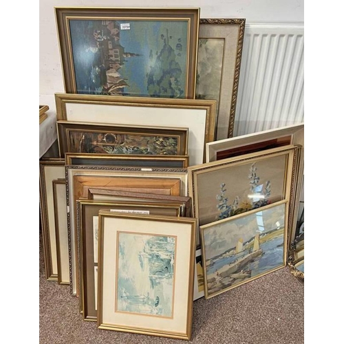 1075H - LARGE SELECTION OF FRAMED PRINTS, PICTURES, ETC TO INCLUDE A RUSSELL FLINT PRINT SIGNED IN PENCIL, R... 