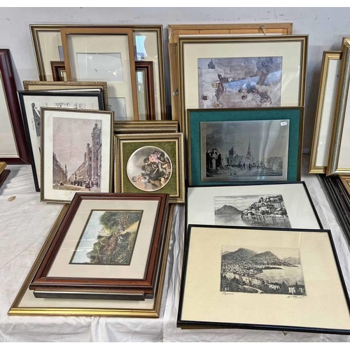 1075P - SELECTION OF VARIOUS PICTURES, PRINTS, ETC T INCLUDE GILT FRAMED CIRCULAR PLAQUES, RUSSELL FLINT PRI... 