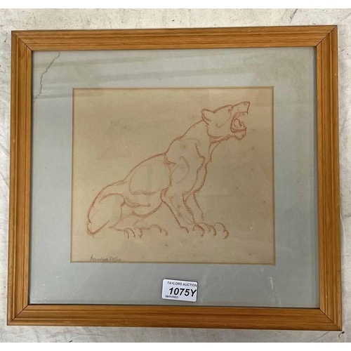 1075Y - FRANKLYN ROGERS,  LIONESS,  SIGNED FRAMED SKETCH 19CM X 22 CM