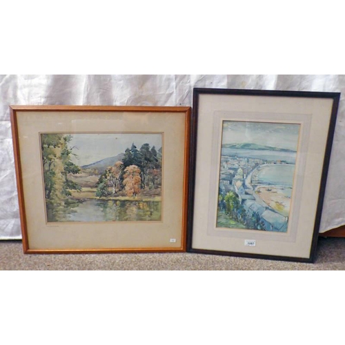 1087 - JACKSON SIMPSON,  THE LOCH OF ABOYNE & A HARBOUR SCENE ,  SIGNED  FRAMED WATERCOLOURS 39 CM X 30 CM ... 