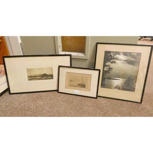 1087A - FRAMED ETCHING BOATS ON THE SHORE SIGNED A SIMES ONE OTHER ETCHING AND FRAMED PHOTOGRAPH