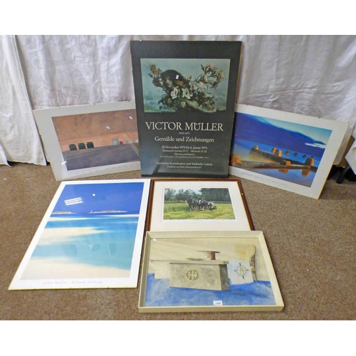 1088 - VARIOUS FRAMED PRINTS, WATER COLOURS, POSTERS TO INCLUDE ; CHURCH SETTING, FRAMED WATER COLOUR, VICT... 