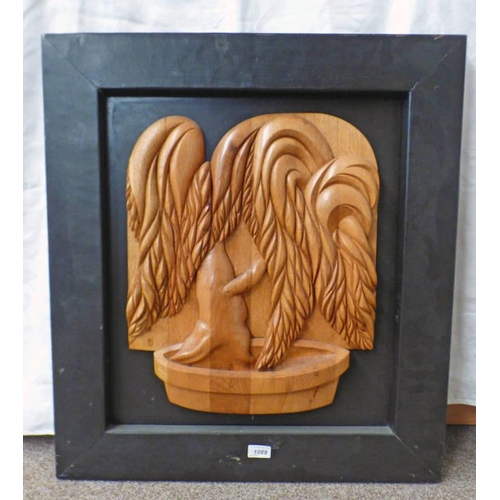 1089 - IAIN MCINTOSH,  WILLOW TREE,  FRAMED CARVED WOOD SCULPTURE PARTIAL LABEL TO REVERSE 66 CM X 74 CM