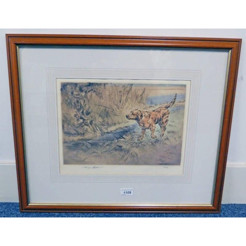 1109 - HENRY WILKINSON,  NARROW ESCAPE FRAMED COLOURED ETCHING SIGNED NO 17/250 26CM X 27 CM