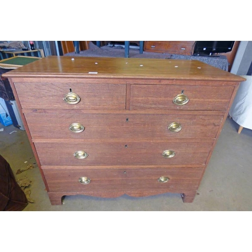 111 - LATE 19TH CENTURY OAK CHEST OF 2 SHORT OVER 3 LONG DRAWERS 95CM TALL X 110 CM WIDE