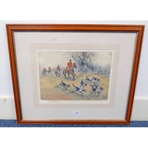 1115 - HENRY WILKINSON,  ON THE TRAIL,  FRAMED COLOUR ETCHING SIGNED,  190/200 35 CM X 25 CM