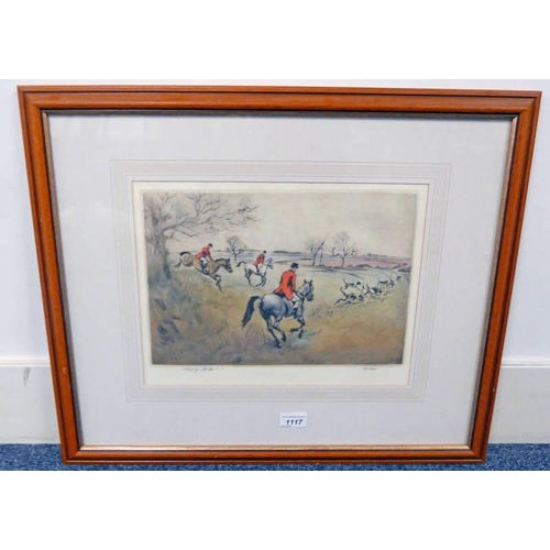 1117 - HENRY WILKINSON ,  RIDING OUT,  FRAMED COLOUR ETCHING SIGNED, 190/200 34CM X 23 CM