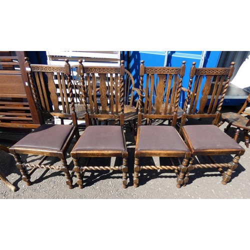 112 - SET OF 4 ARTS & CRAFTS STYLE CHAIRS WITH BARLEY TWIST SUPPORTS