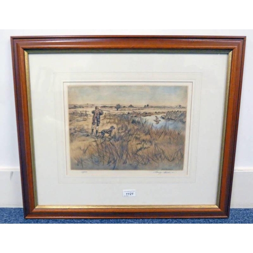 1121 - HENRY WILKINSON,  TAKING AIM,  FRAMED COLOUR ETCHING SIGNED, 20/200 34 CM X 25 CM