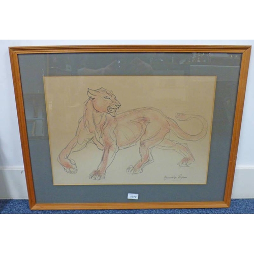 1135 - FRANKLYN ROGERS  TIGER SIGNED FRAMED DRAWING 39 X 56 CMS