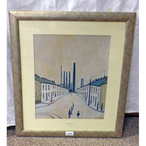 1141 - LS LOWRY,  WALES 1961,  FRAMED PRINT UNSIGNED 33CM X 39 CM