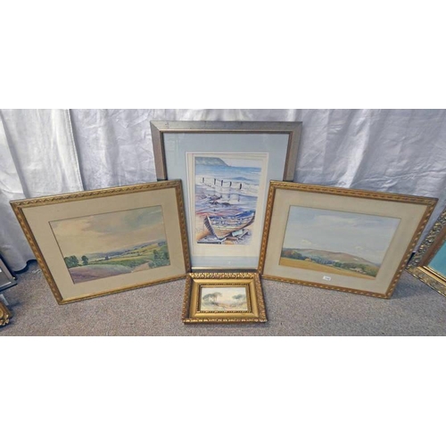 1142 - 4 FRAMED WATERCOLOURS INCLUDING: A.G. PETHERBRIDGE - MOUNTAIN SCENE & 2 OTHERS - LARGEST 49 CM X 24 ... 