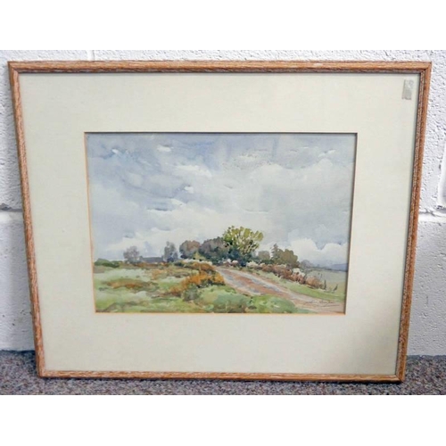 1165 - JACKSON SIMPSON,  ROADWAY NEAR WEDDERHILL,  SIGNED FRAMED WATERCOLOUR 24 X 33 CM