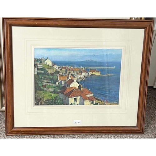 1226 - JONATHAN MITCHELL PITTENWEEM FROM ABOVE WEST SHORE SIGNED GILT FRAMED OIL PASTEL 30CM X 45 CM