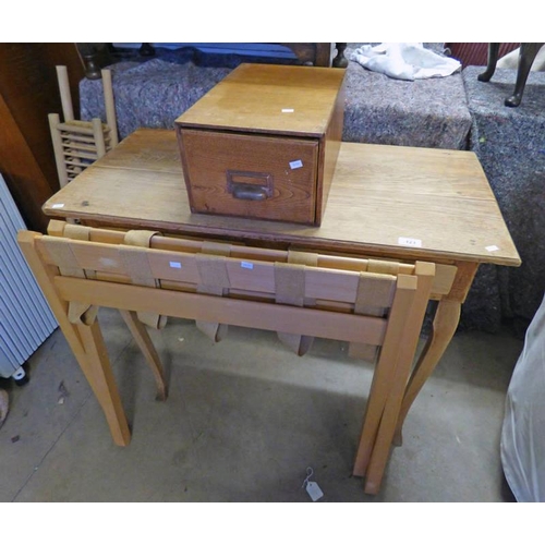 123 - OAK SIDE TABLE WITH 2 DRAWERS, OAK TABLE TOP FILING CHEST AND FOLDING LUGGAGE STAND