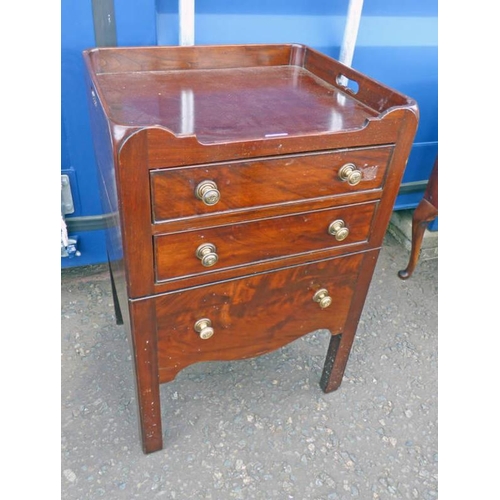 124 - 19TH CENTURY MAHOGANY COMMODE WITH 2 DRAWERS & GALLERY TOP ON SQUARE SUPPORTS, WIDTH 50CM X HEIGHT 7... 