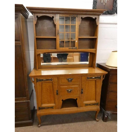 129 - OAK DRESSER WITH SHELF BACK OVER BASE OF 2 CENTRAL DRAWERS FLANKED BY 2 PANEL DOORS ON SHORT QUEEN A... 