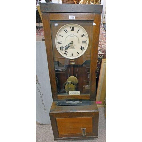 1448 - 20TH CENTURY OAK CASED GLEDHILL - BROOK TIME RECORDERS LTD WALL CLOCK  115 CM TALL