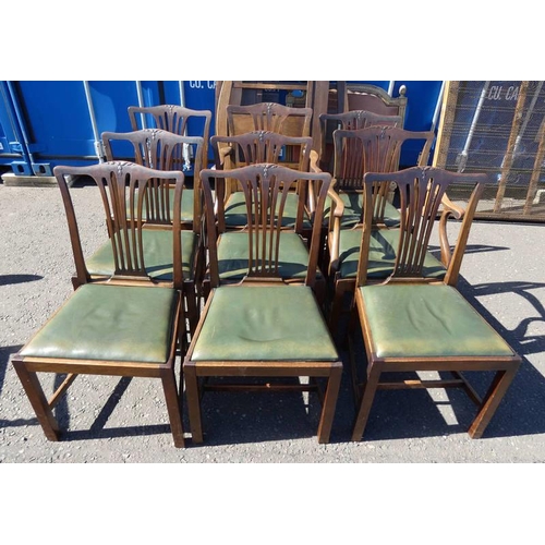 160 - SET OF 9 LATE 19TH CENTURY MAHOGANY DINING CHAIRS ON SQUARE SUPPORTS INCLUDING 2 ARMCHAIRS