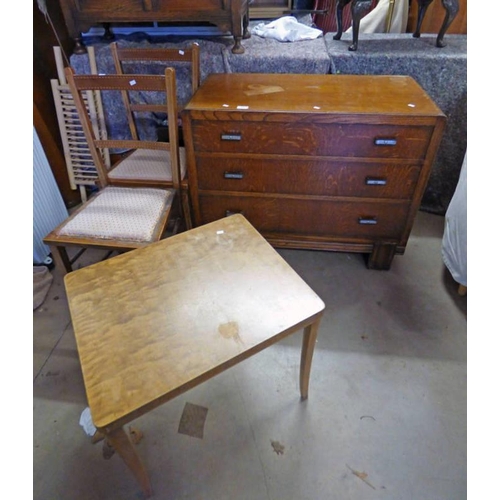 167 - MID 20TH CENTURY CHEST OF 3 DRAWERS, PAIR OF INLAID MAHOGANY HAND CHAIRS ETC