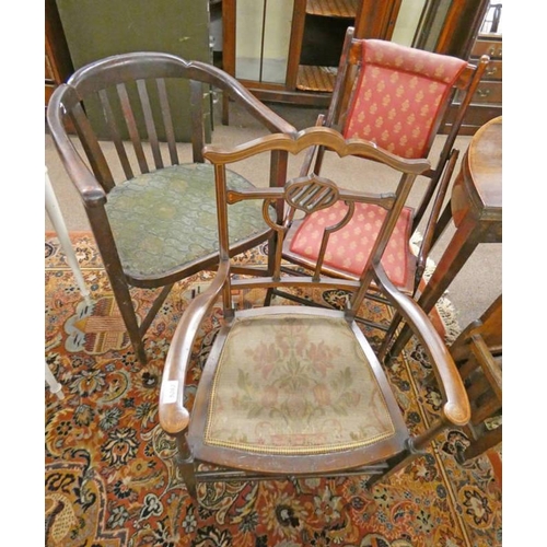 185 - MAHOGANY FRAMED CAMPAIGN STYLE FOLDING CHAIR, MAHOGANY TUB CHAIR MARKED 'HEATON TABB & CO LTD' TO BA... 