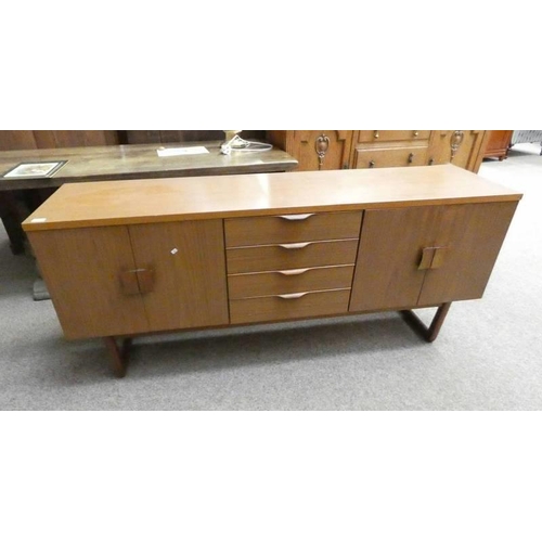 199 - EUROPA FURNITURE TEAK SIDEBOARD OF 4 CENTRAL DRAWERS FLANKED BY 4 PANEL DOORS, 175CM LONG