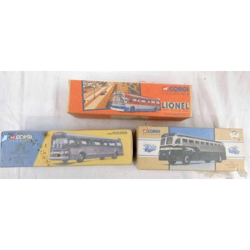 2269 - THREE CORGI MODEL BUSES INCLUDING 54601 - DC TRANSIT FISHBOWL, GM 5301 TOGETHER WITH 98470 - YELLOW ... 