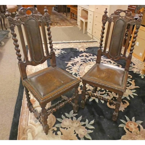 260 - PAIR OF 19TH CENTURY OAK HALL CHAIRS WITH CARVED DECORATION