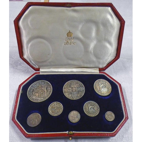 2602 - 1911 GEORGE V SPECIMEN 8 COIN SET FROM MAUNDY PENNY TO HALF CROWN, IN CASE OF ISSUE