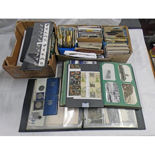 2603 - SELECTION OF VARIOUS COINS, STAMPS ETC TO INCLUDE MINT GB PART SHEETS, DOUBLES ETC COMMEMORATIVE CRO... 