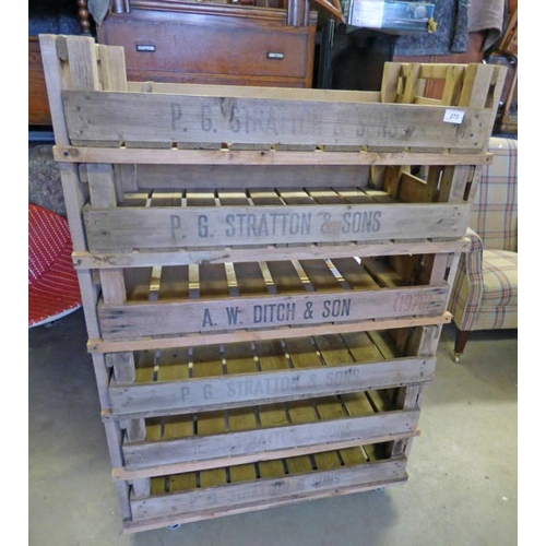 273 - RUSTIC PINE FRUIT/VEGETABLE TRAY RACK STAMPED P.G. STRATTON AND SONS, A.W. DITCH AND SONS ETC  121 C... 