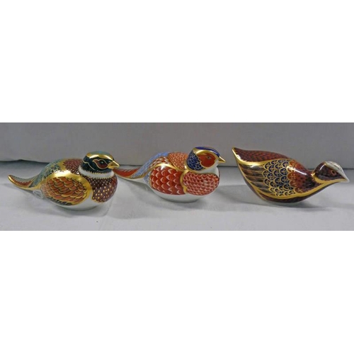 3061 - 3 ROYAL CROWN DERBY IMARI PAPERWEIGHTS, WOODLAND PHEASANT, GOLD STOPPER AND BOX, PHEASANT, SILVER ST... 