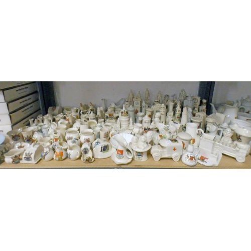 3075 - LARGE SELECTION OF CRESTED WARE ON 1 SHELF