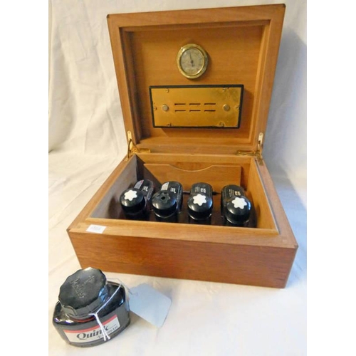 3076 - MONT BLANC INK BOX WITH HYDROMETER, 4 MONT BLANC INK JARS AND  ONE OTHER PARKER INK JAR