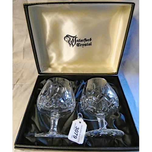 3079 - PAIR OF IRISH WATERFORD CRYSTAL GLASSES WITH BOX HEIGHT 13 CM