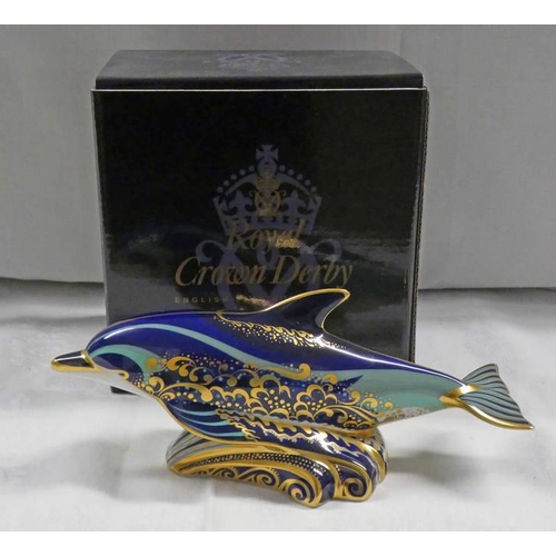 3121 - ROYAL CROWN DERBY IMARI PAPERWEIGHT GOVIERS LYME BAY DOLPHIN, NO 267 OF 1500, WITH ORIGINAL BOX AND ... 